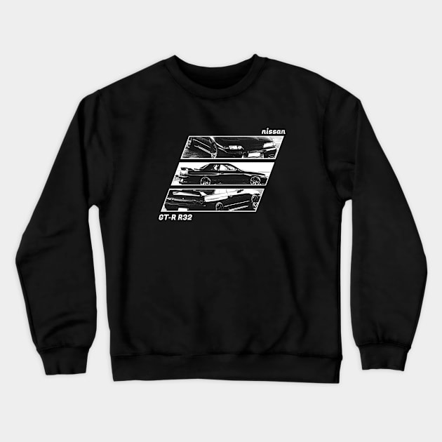 NISSAN SKYLINE GT-R R32 Black 'N White Archive 2 (Black Version) Crewneck Sweatshirt by Cero